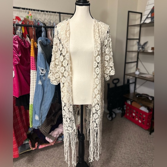 Rebellion Again Cream Boho Crochet Cardigan - Picture 3 of 4